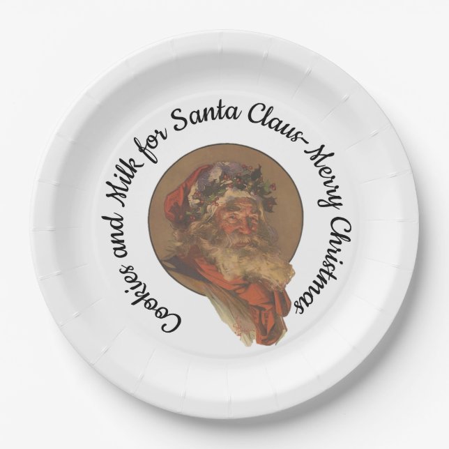 Cookies and Milk for Santa Claus -Merry Christmas Paper Plate (Front)