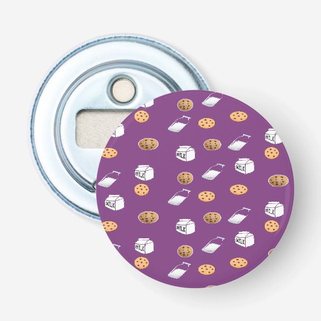 Cookies and milk on purple bottle opener (Front)