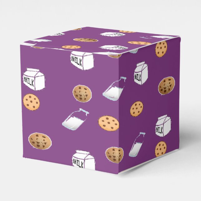 Cookies and milk on purple favour box (Front Side)