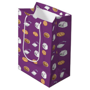 Cookies and milk on purple medium gift bag