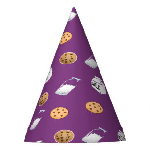 Cookies and milk on purple party hat
