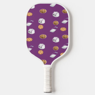 Cookies and milk on purple pattern pickleball paddle
