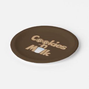 Cookies and Milk word art party paper plate
