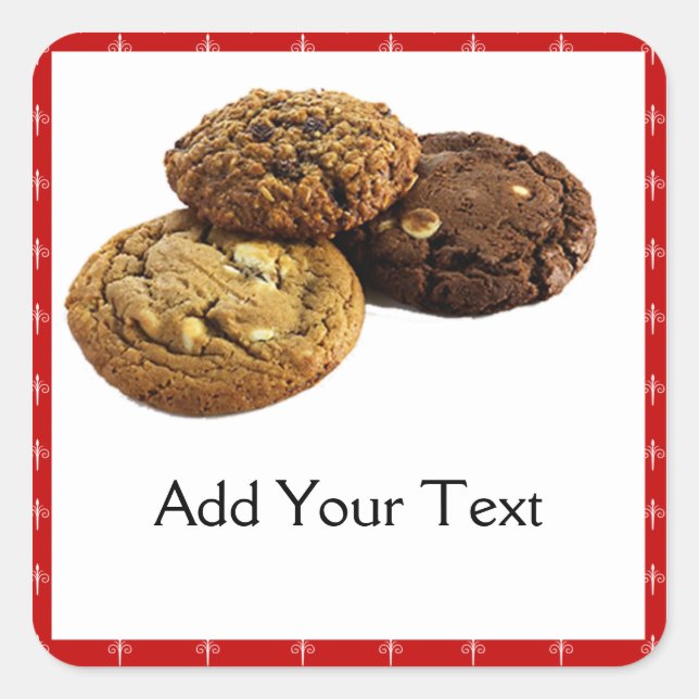 Cookies and Other Delicious Desserts on Red Square Sticker (Front)