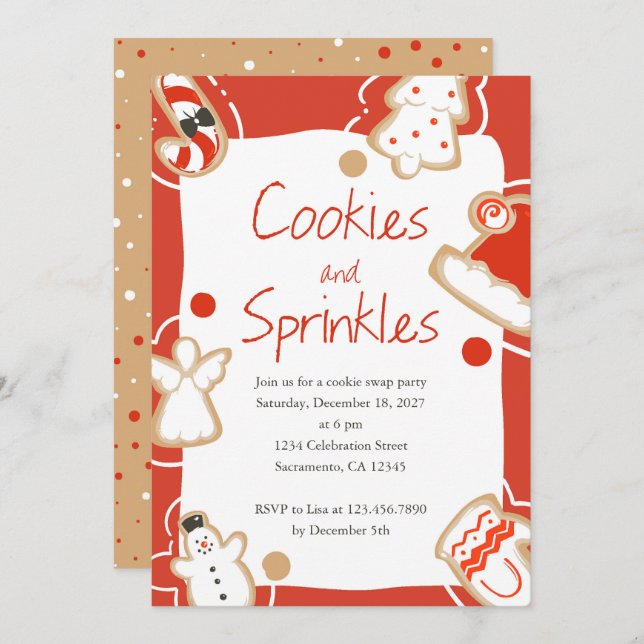 Cookies and Sprinkles Christmas Cookie Swap Party Invitation (Front/Back)