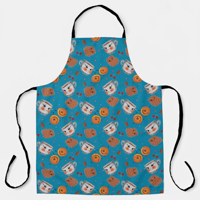 Cookies, buns: blue background pattern apron (Front)