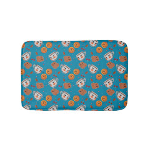 Cookies, buns: blue background pattern bath mat