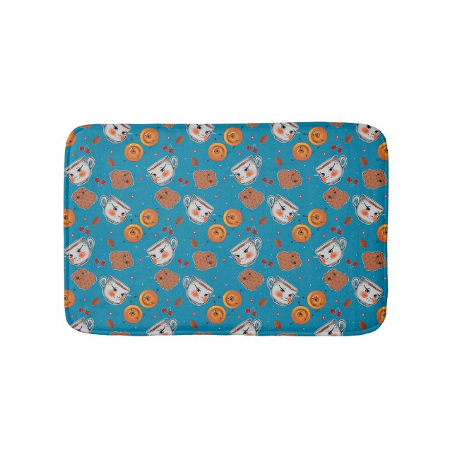 Cookies, buns: blue background pattern bath mat (Front)