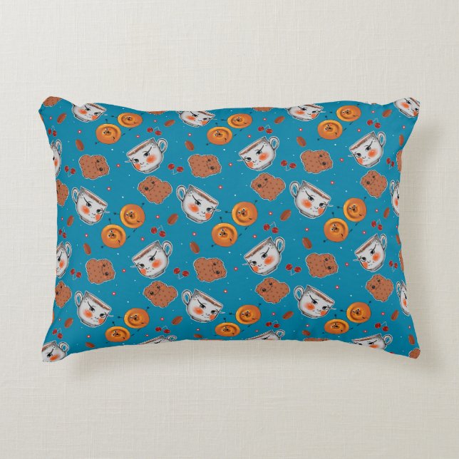 Cookies, buns: blue background pattern decorative cushion (Front)
