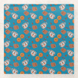 Cookies, buns: blue background pattern glass coaster