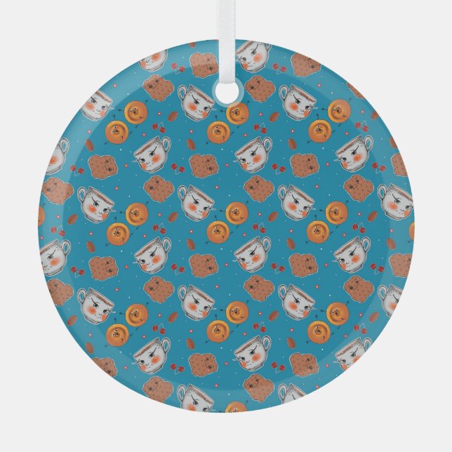 Cookies, buns: blue background pattern glass tree decoration (Front)