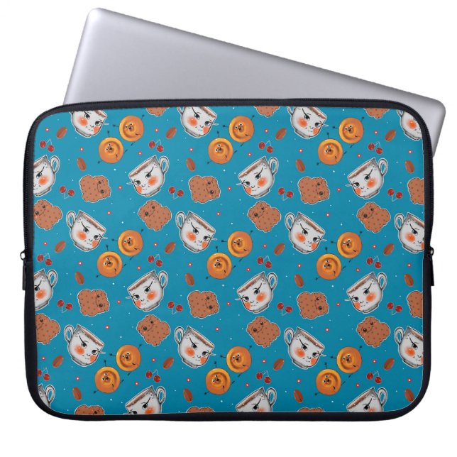 Cookies, buns: blue background pattern laptop sleeve (Front)