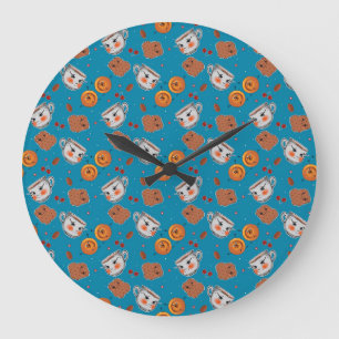 Cookies, buns: blue background pattern large clock