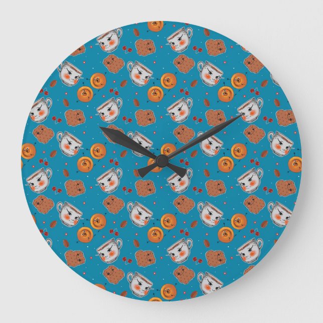 Cookies, buns: blue background pattern large clock (Front)