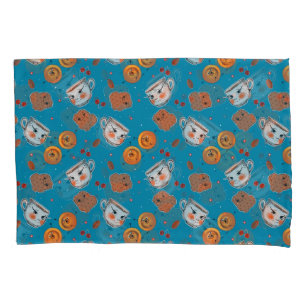 Cookies, buns: blue background pattern pillowcase