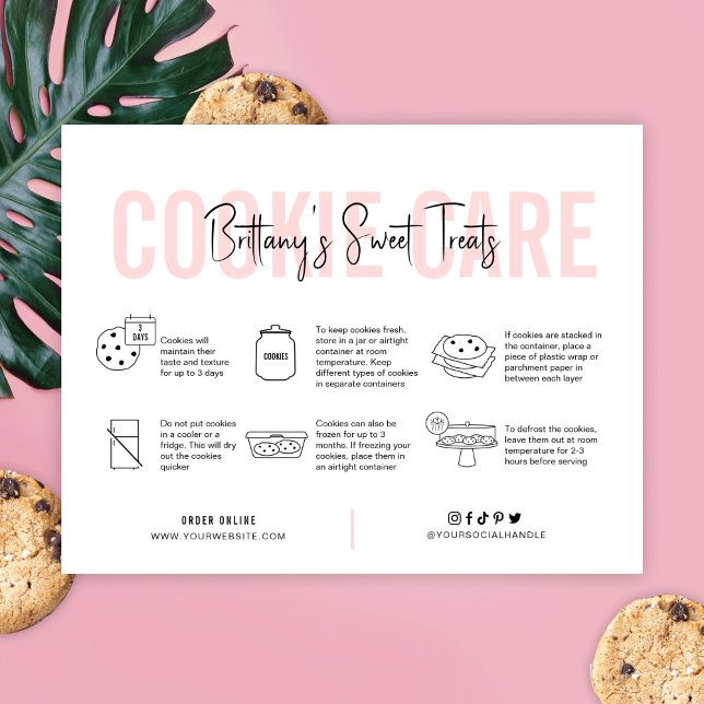 Cookies Care Guide Pink Aesthetic Bakery Thank You Card (Creator Uploaded)