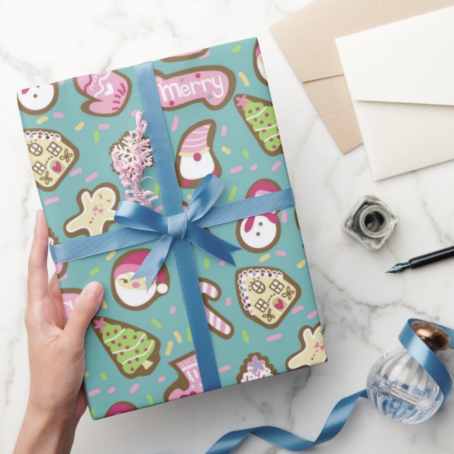 Cookies Christmas Turquoise Wrapping Paper (Gifting)