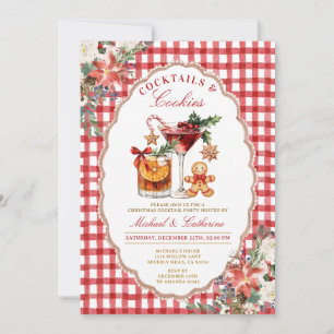 Cookies & Cocktails Cozy Rustic Red Gingham Invitation