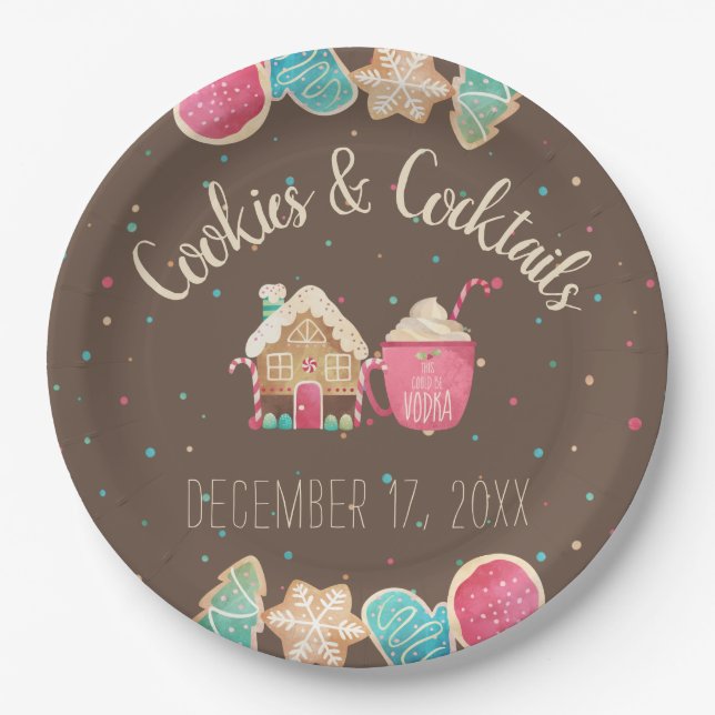 Cookies & Cocktails Party Christmas Cookie Swap Paper Plate (Front)