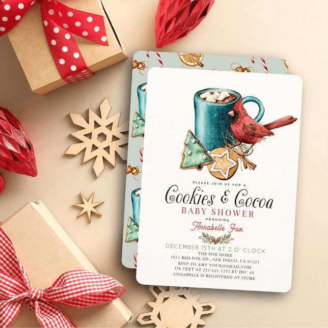 Cookies & Cocoa Bird Holiday Boy Baby Shower Invitation (Creator Uploaded)