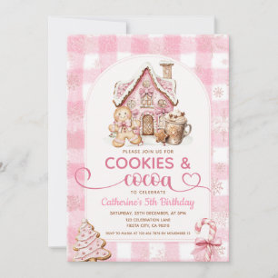 Cookies & Cocoa Birthday Pink Snowflakes Holiday Invitation