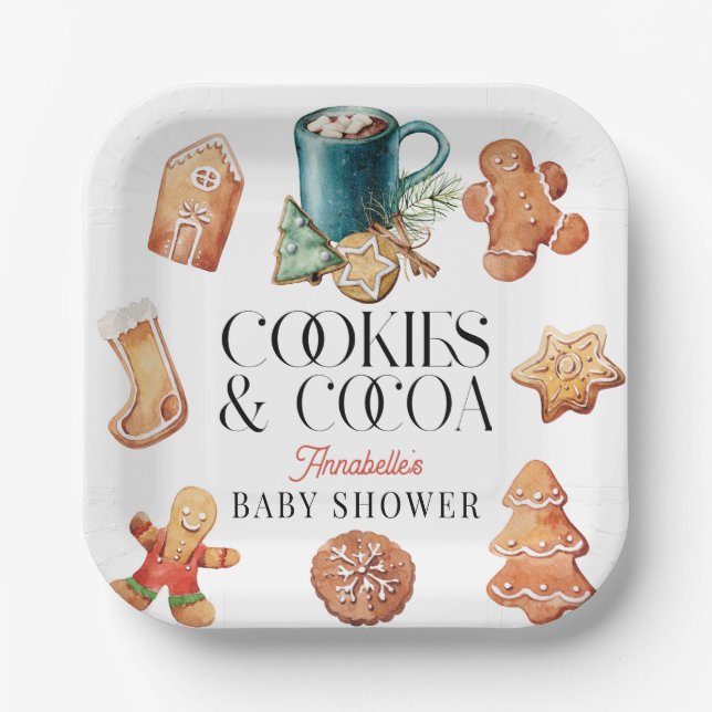 Cookies & Cocoa Christmas Holiday Baby Shower Paper Plate (Front)