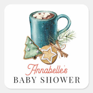 Cookies & Cocoa Christmas Holiday Baby Shower Square Sticker