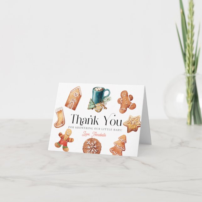 Cookies & Cocoa Christmas Holiday Baby Shower Thank You Card (Front)