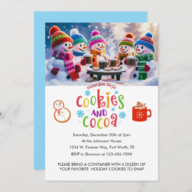 Cookies & Cocoa Cookie Exchange Personalised Invitation (Front/Back)
