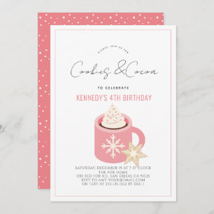 Cookies & Cocoa Hot Chocolate Pink Mug Birthday Invitation