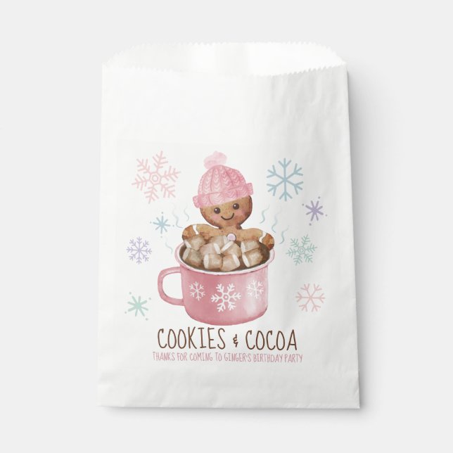 Cookies & Cocoa Winter Girl Birthday Party Favour Bags (Front)