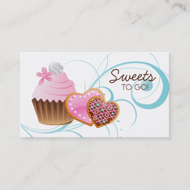 Cookies Cupcake Bakery Cute Swirl Modern blue Business Card (Front)