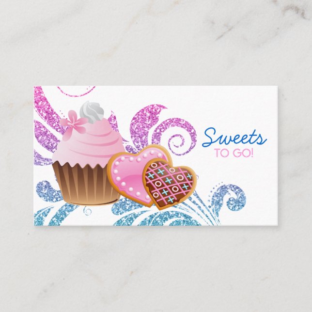Cookies Cupcake Bakery Cute Swirl Modern glitter Business Card (Front)