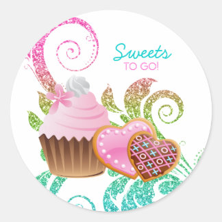 Cookies Cupcake Bakery Cute Swirl Modern glitter Classic Round Sticker
