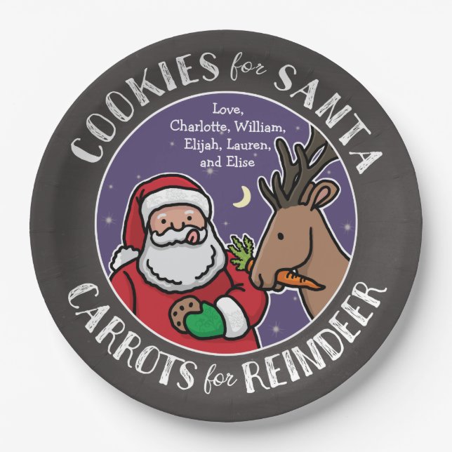 Cookies For Santa, Carrots Reindeer, Chalkboard Paper Plate (Front)