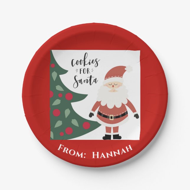 Cookies For Santa Cute Christmas Kids Name Paper Plate (Front)