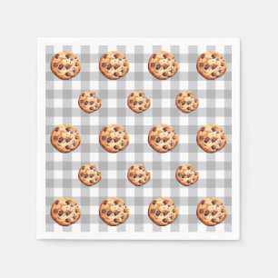 Cookies Grey Gingham Birthday Party Napkin