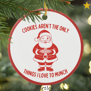 Cookies Joke Retro Style Naughty Santa Christmas  Ceramic Tree Decoration