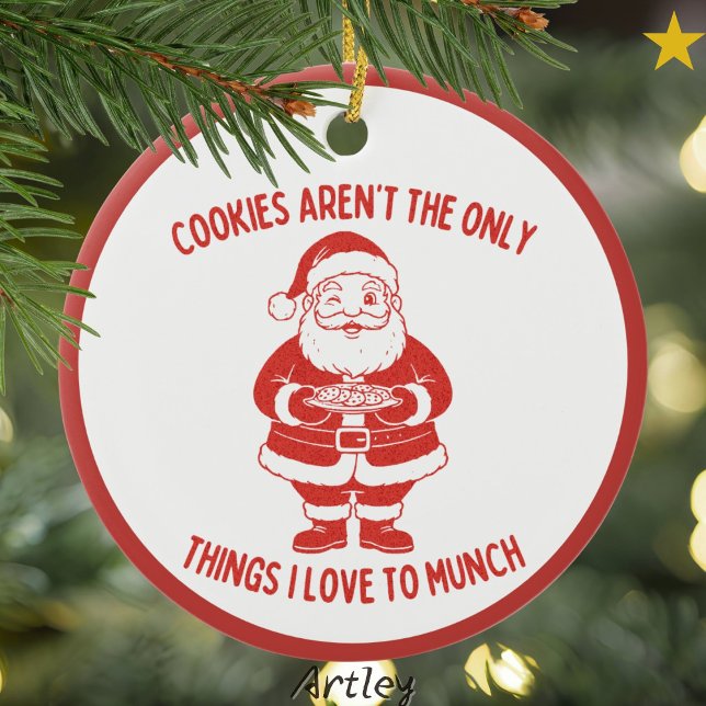 Cookies Joke Retro Style Naughty Santa Christmas  Ceramic Tree Decoration (Creator Uploaded)