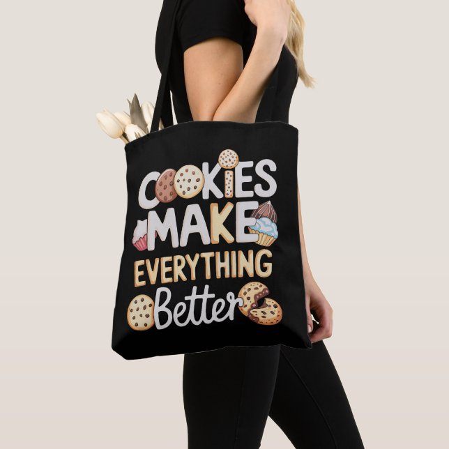 Cookies Make Everything Better Funny Christmas Tote Bag (Close Up)