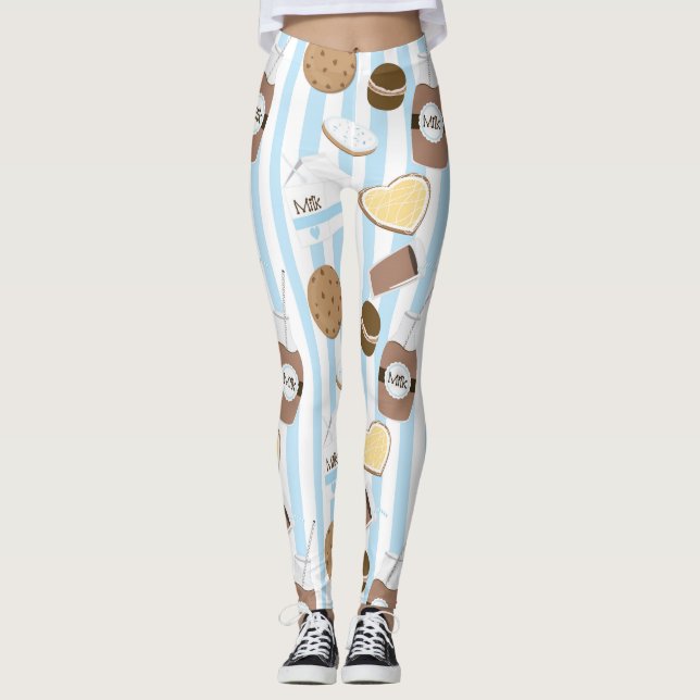 Cookies & Milk Blue Striped Pattern Leggings (Front)