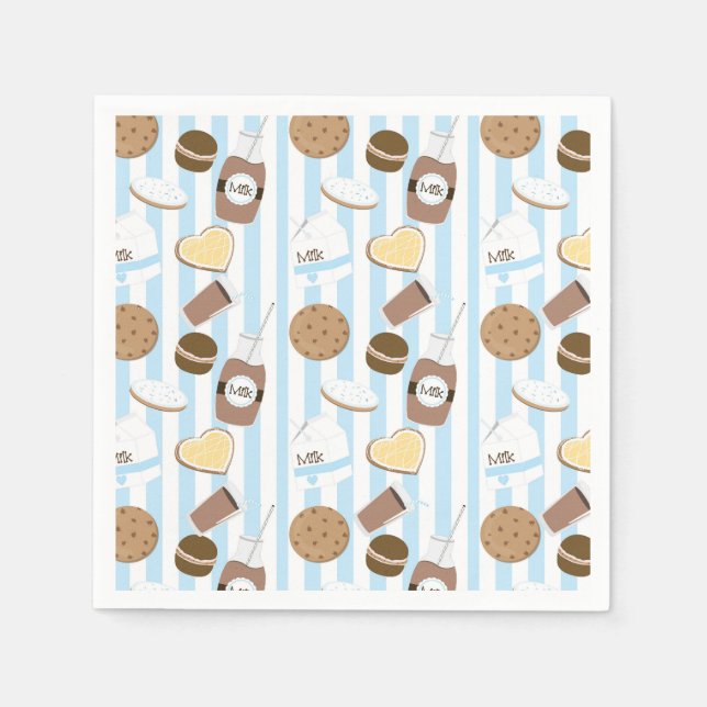 Cookies & Milk Boys Blue Birthday Party Napkins (Front)