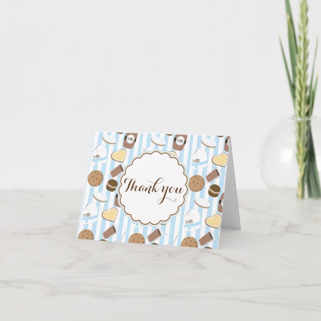 Cookies & Milk Party Blue Fold Thank You Card (Front)