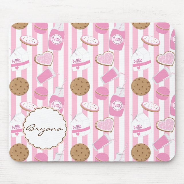 Cookies & Milk Pink Bakery Cute Computer Mouse Pad (Front)