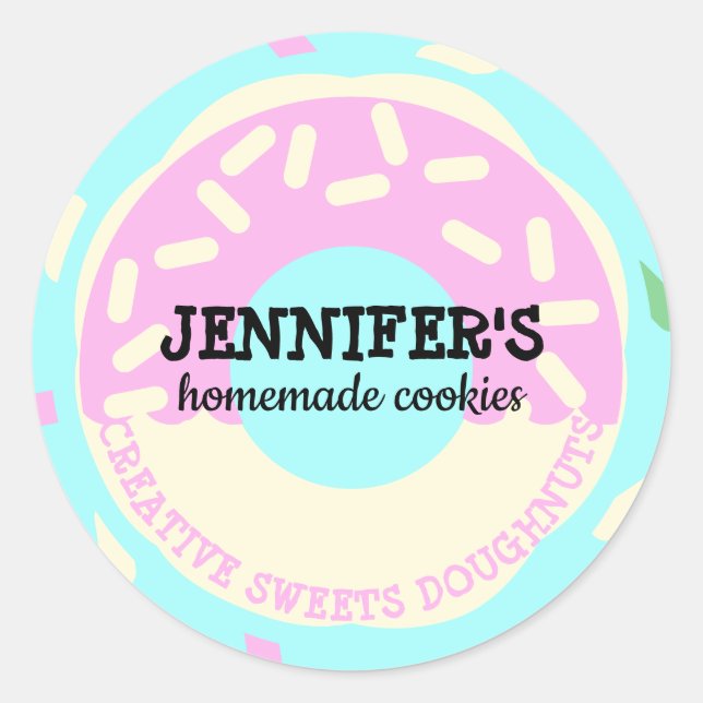 Cookies Pastry kids doughnut Teal Pink Creative  Classic Round Sticker (Front)