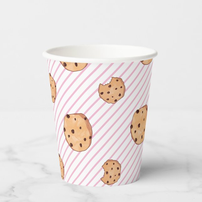 Cookies Pink stripes Birthday Party Paper Cups (Front)