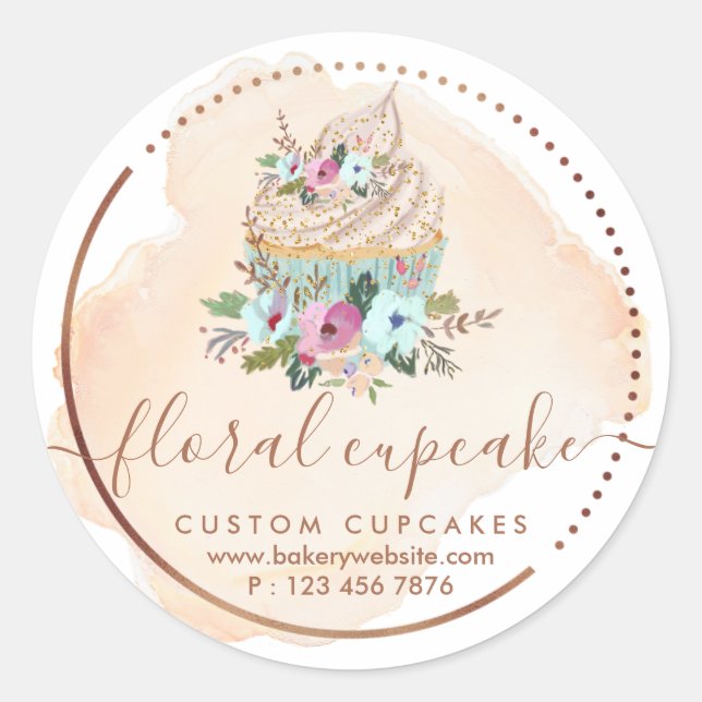 Cookies Sweets Pastry Ombre Bakery Floral Cupcake Classic Round Sticker (Front)