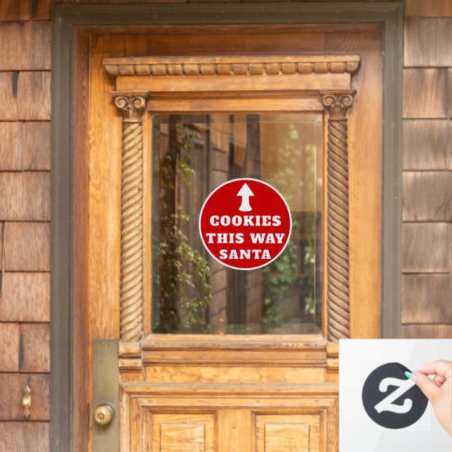 Cookies This Way Santa Arrow Red White Christmas Window Cling (Home Door)