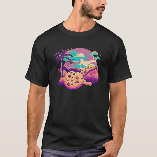 Cookies with Glitched 80s Synthwave Aesthetic T-Shirt (Front)