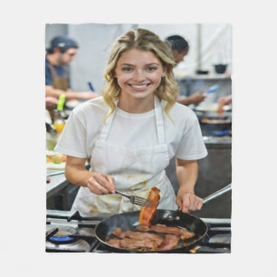 Cooking Bacon Photo Customize Fleece Blanket